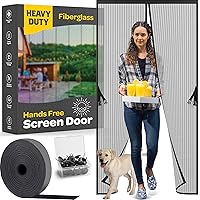 Hands-Free Magnetic Screen Door, Heavy Duty Fiberglass Fits Door Size (38