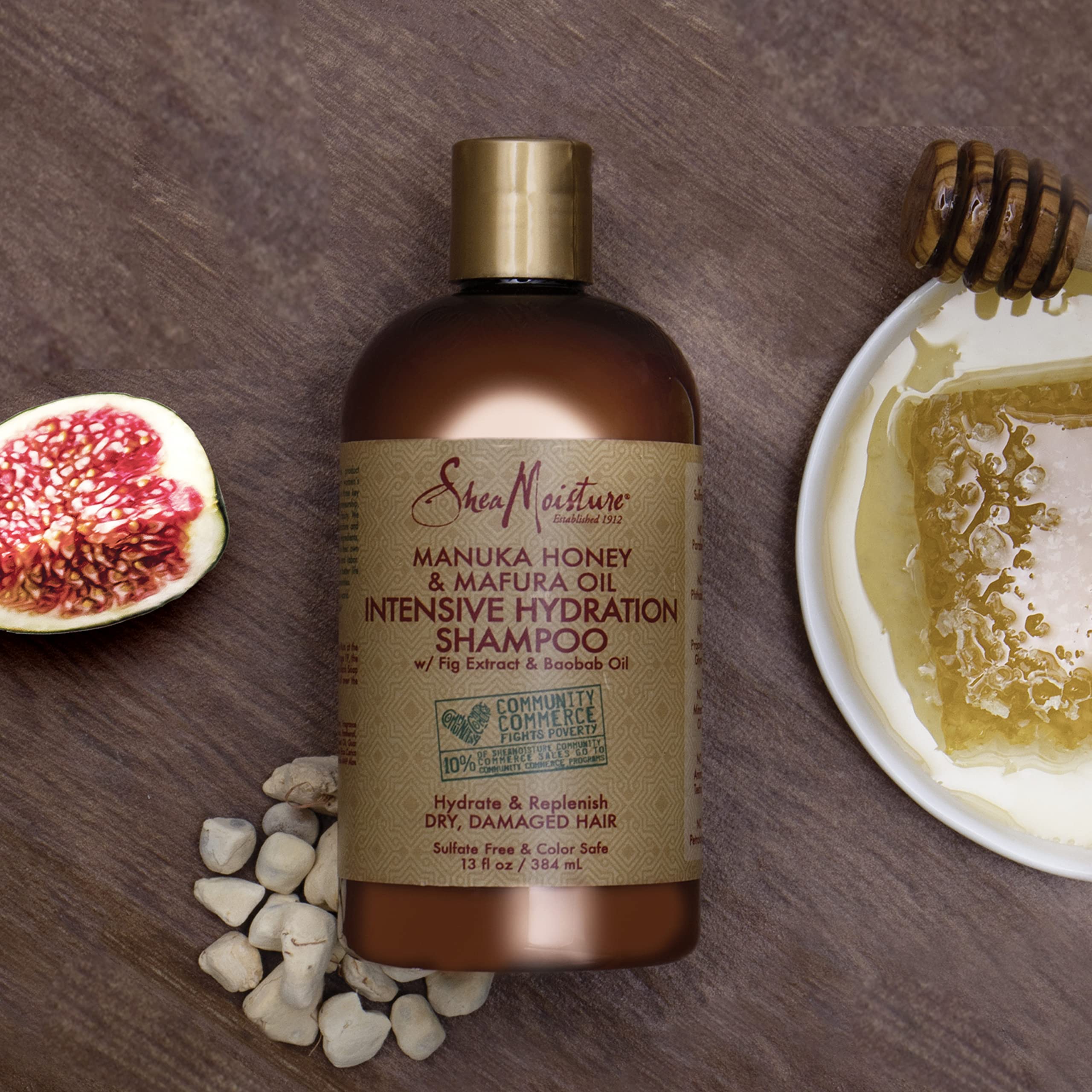 SheaMoisture Intensive Hydration Shampoo for Dry, Damaged Hair Manuka Honey and Mafura Oil Sulfate-Free 13 oz, Gold