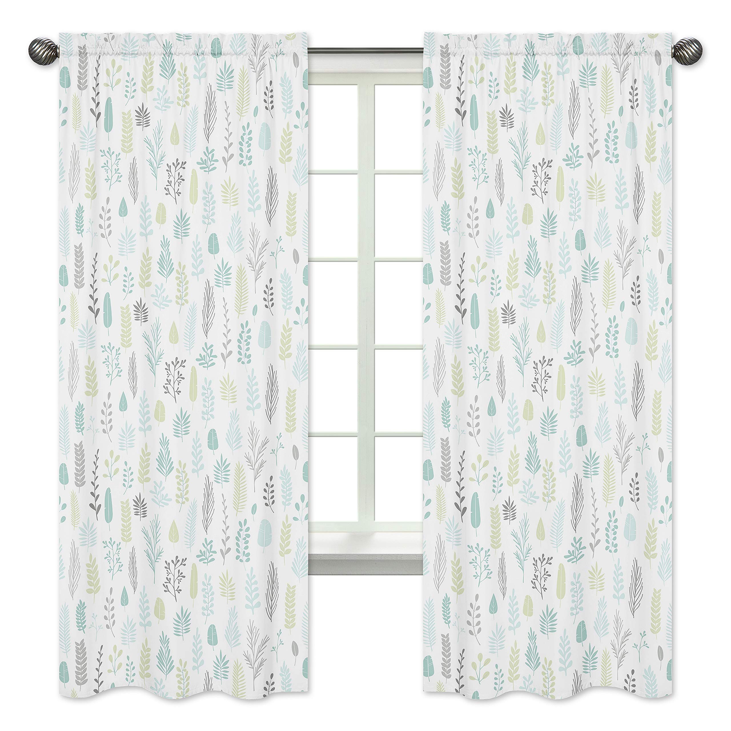 Sweet Jojo Designs Blue and Grey Tropical Leaf Window Treatment Panels Curtains - Set of 2 - Turquoise, Gray and Green Botanical Rainforest Jungle ...