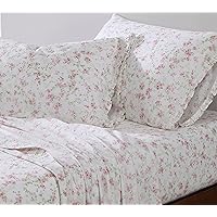 Shabby Chic® - Full Sheets, Soft & Breathable Organic Cotton Bedding Set, Floral Home Decor with Ruffled Pillowcases (Ella Pink, Full)