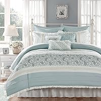 Madison Park Dawn 100% Cotton Duvet Set Floral Shabby Chic Design All Season Comforter Cover Bedding, Matching Shams, Percale Light Weight Bed Comforter Covers, Queen(90