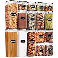Airtight Food Storage Container Set, 16 Pcs BPA Free Plastic Dry Food Canisters for Kitchen Pantry Organization and Storage Ideal for Cereal, Flour & Sugar - Labels, Marker(Black)