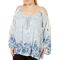 Angie Women's Plus Size Long Sleeve Cold Shoulder Top with Crochet