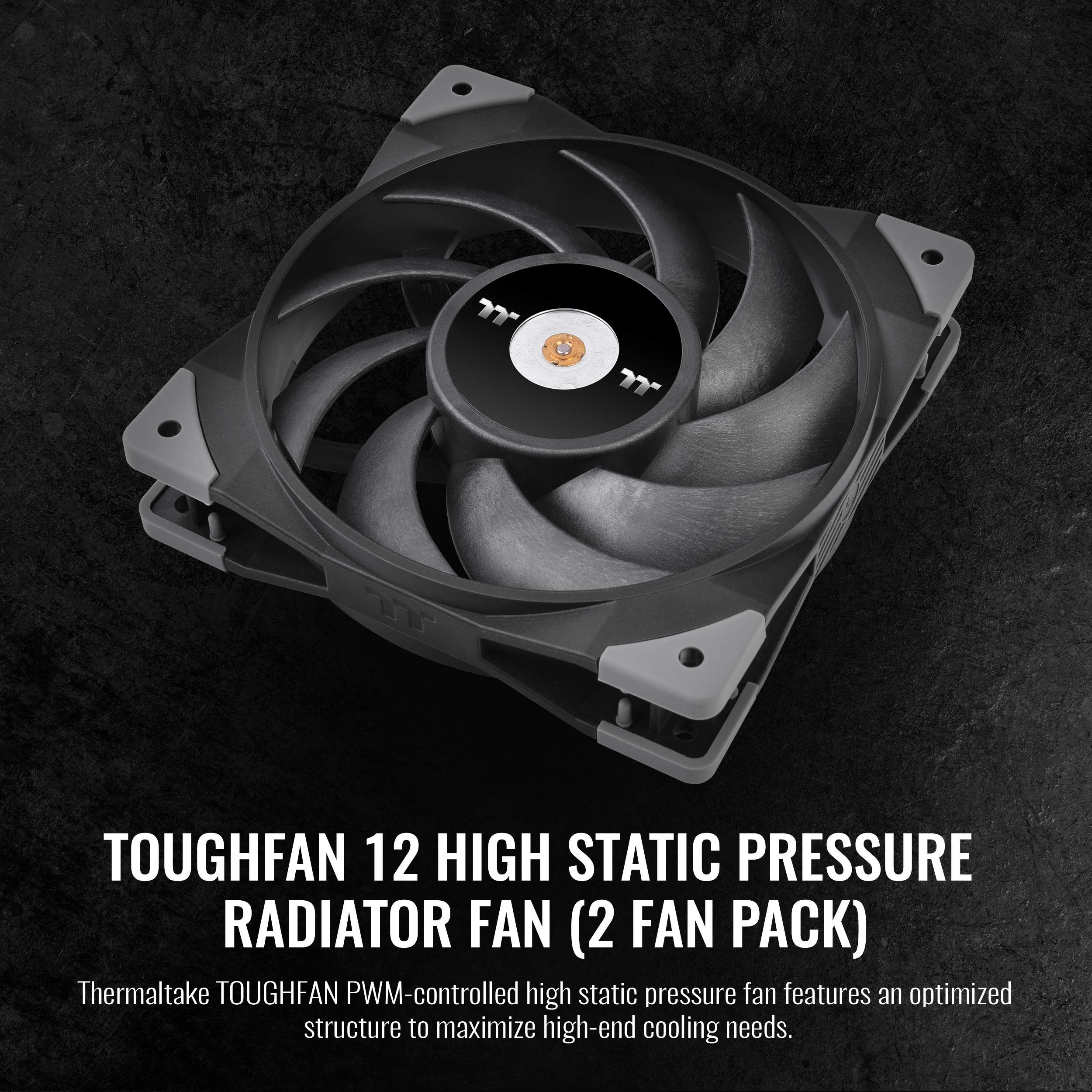 Thermaltake ToughFan 12 High Static Pressure 2000 PWM, Metal-Reinforced Motor Hub, Gen.2 Hydraulic Bearing 120mm Case/Radiator Fan (2 Pack) CL-F082-PL12BL-A Black