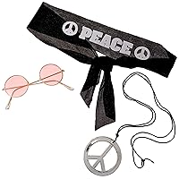 Forum Novelties Hippie Costume Accessory Kit - Includes Peace Headband, Pendant & Glasses