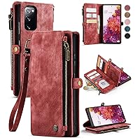 Defencase for Samsung Galaxy S20 FE Case, for Samsung S20 FE Case Wallet for Women Men, Durable PU Leather Magnetic Flip Strap Wristlet Zipper Card Holder Phone Case for Galaxy S20 FE 5G, Red