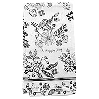 Karma Gifts, Black and White Boho Tea Towel, Floral Medium