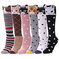 MQELONG 3-12 Year Old Girls Knee High Socks Kids Cute Crazy Funny Animal Pattern Long Boot Socks 6 Pairs