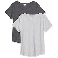 Amazon Essentials Women's Classic-Fit 100% Cotton Short-Sleeve V-Neck T-Shirt (Available in Plus Size), Pack of 2