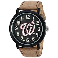Game Time Men's Throwback Japanese-Quartz Watch with Leather Calfskin Strap, Beige, 23 (Model: MLB-TBK-was)