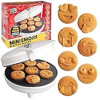 Mini Emojis Waffle Maker for Mothers Day Breakfast- 7 Unique Smiley Face Waffles Pancakes- Electric Non Stick Iron Feat. Kiss Face, Heart Eyes & Smile, Gift for Mom or Kids- Officially Licensed Emoji