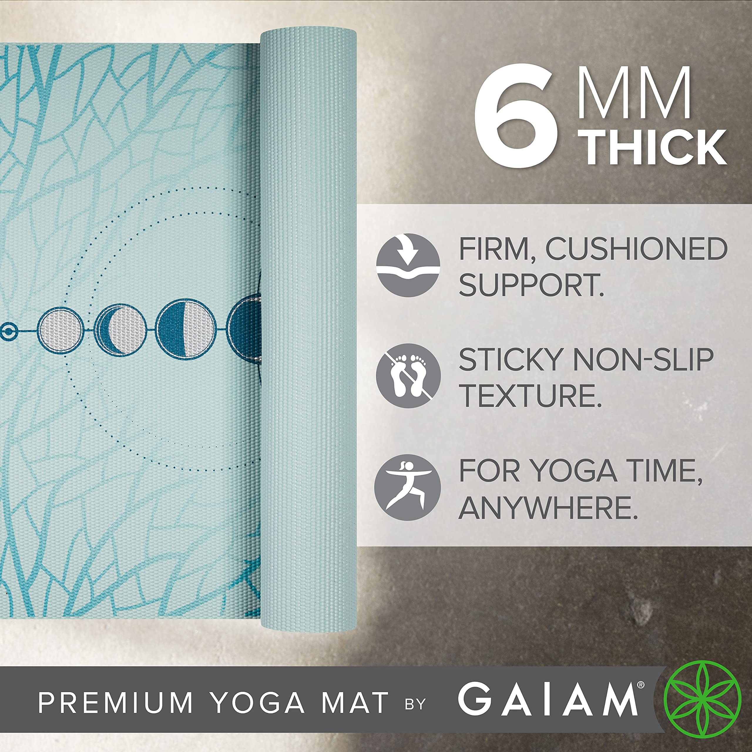 Buy Gaiam Yoga Mat - Premium 6mm Print Extra Thick Non Slip Exercise & Fitness  Mat for All Types of Yoga, Pilates & Floor Workouts (68L x 24W x 6mm Thick)