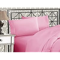 Elegant Comfort Luxurious 1500 Premium Hotel Quality Microfiber Three Line Embroidered Softest 4-Piece Bed Sheet Set, Wrinkle and Fade Resistant, Queen, Light Pink