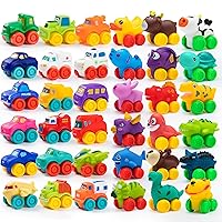 JOYIN 36 Pcs Soft Rubber Car Set Toy, Baby Mini Toy Vehicles, Bath Toy Car for Boys and Girls, Babies Christmas Birthday Gift, Summer Beach and Pool Activity, Party Favors for Kids