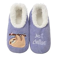 Snoozies Pairable Slipper Socks - Funny House Slippers for Women, Non-Slip Fuzzy Slipper Socks - Sloth Just Chillin