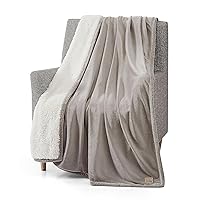 UGG 01464 Bliss Sherpa Fully Reversible Throw Blanket for Bed or Couch Easy Care Soft Plush Machine Washable Luxury Oversized Accent Blankets, 70 x 50-Inch, Oyster