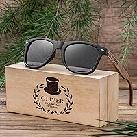 Personalised Walnut Sunglasses, Engraved Unisex Sunglasses, Gifts for Men and Women, Groomsmen Gifts, Groomsmen Sunglasses (Black)