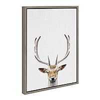 Sylvie Deer Color Framed Canvas Wall Art by Simon Te of Tai Prints, 18x24 Gray, Rustic Forest Animal Deer Portrait Art