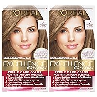 Excellence Creme Permanent Hair Color, 7 Dark Blonde, 100 percent Gray Coverage Hair Dye, Pack of 2