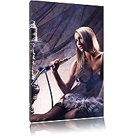 Canvas picture - Beautiful woman with hookah - Size: 39.4 x 27.6 inch - fully assembled on a wooden frame