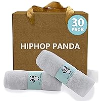 HIPHOP PANDA Baby Washcloths, Rayon Made from Bamboo - 2 Layer Ultra Soft Absorbent Newborn Bath Face Towel - Reusable Baby Wipes for Delicate Skin - Grey, 30 Pack