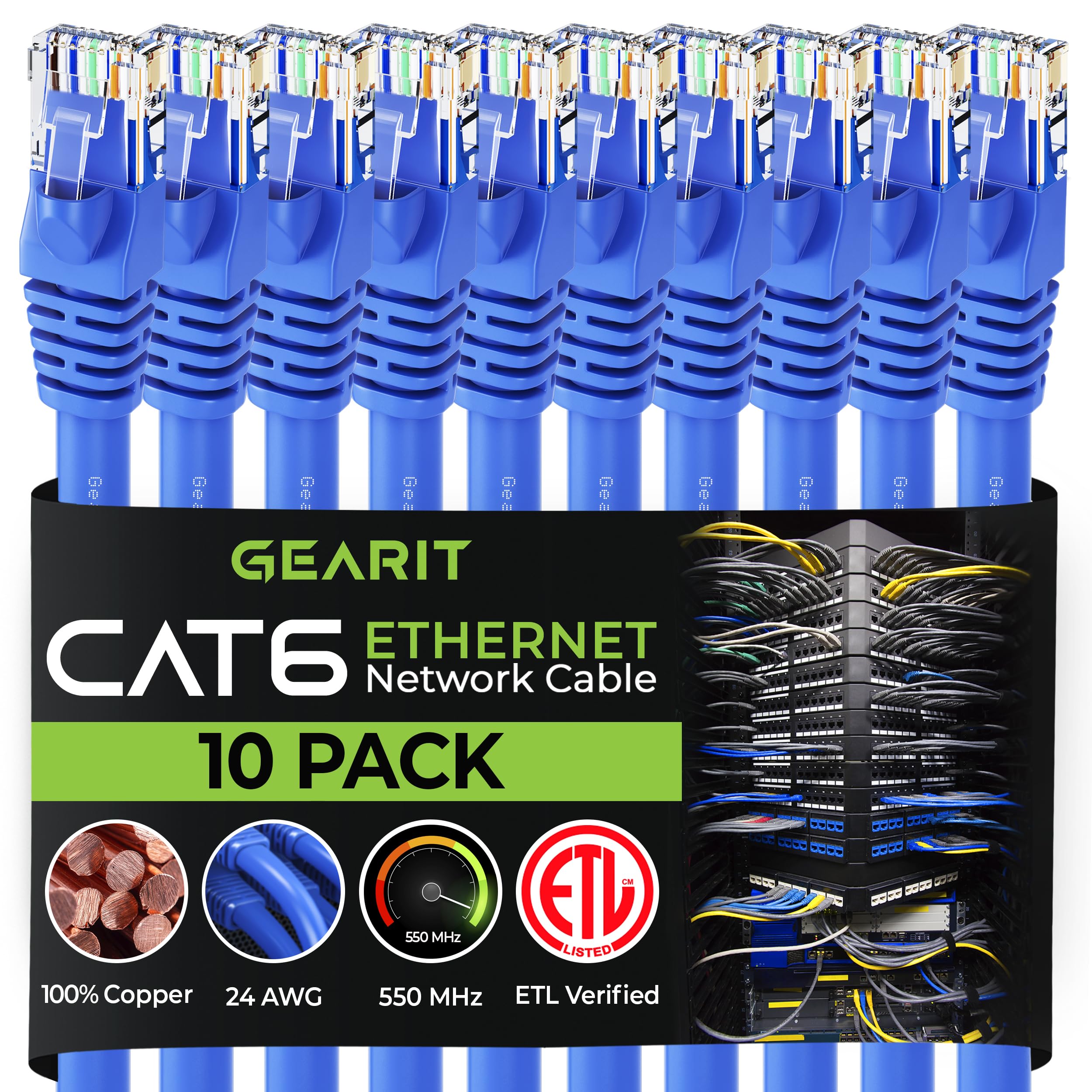 GearIT Cat 6 Ethernet Cable 15 ft (10-Pack) - Cat6 Patch Cable, Cat 6 Patch Cable, Cat6 Cable, Cat 6 Cable, Cat6 Ethernet Cable, Network Cable, Internet Cable - Blue 15 Feet