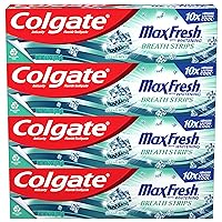Max Fresh Whitening Toothpaste with Mini Strips, Clean Mint Toothpaste for Bad Breath, Helps Fight Cavities, Whitens Teeth, and Freshens Breath, 6.3 Ounce (Pack of 4)