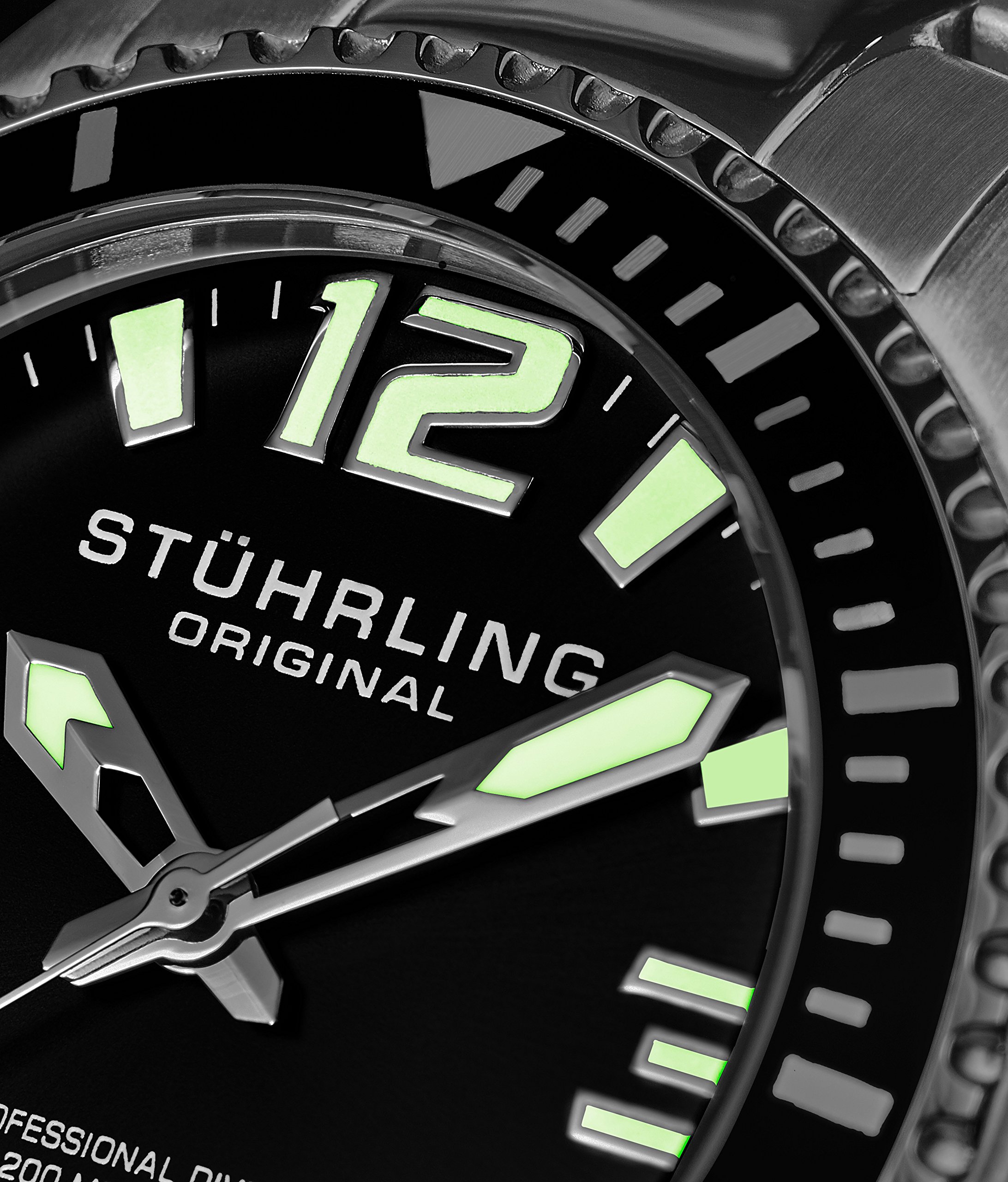 Stuhrling Original Mens Analog Dive Watch - Sports Watch Water Resistant 100 Meters - Watches for Men Aqua-Diver Stainless Steel Link Bracelet Mens Watches Collection (Black)