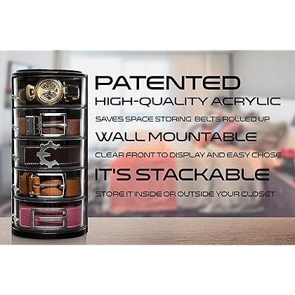 ELYPRO Premium Acrylic Belt Organizer - Sleek, Multi-Functional Storage for Belts, Jewelry, Makeup & Hair Accessories - Transparent, Rotating Drawers, Stackable & Wall-Mountable Design