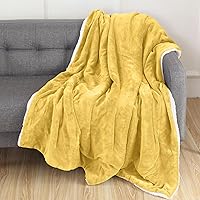 Elegant Comfort Reversible, Solid Sherpa Throw Blanket, All-Season Blanket- Super Soft, Cozy and Plush- Decorative Throw, Perfect for Lounging, 50 x 60 inches, Sherpa Throw Yellow