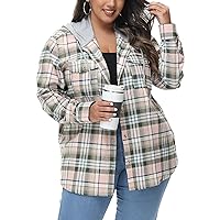 MCEDAR Women's Oversized Flannel Shirts Plaid Hoodie Long Sleeve Button Down Plus Size Casual Plaid Shirt Jacket (S-4X)