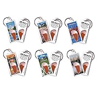 Atlanta Keychains. 6 Piece Set. Authentic destination souvenir acknowledging where you've set foot. Genuine soil of featured location encased inside foot cavity. Made in USA