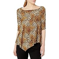 Star Vixen Women's Petite Elbow-Cinch Sleeve Hanky Hem Top