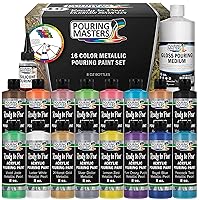 Pouring Masters 16-Color Metallic Ready to Pour Acrylic Metallic Pouring Paint Set with Silicone Oil & Gloss Medium - Premium Pre-Mixed High Flow 8-Ounce Bottles - for Canvas, Wood, Paper, Crafts