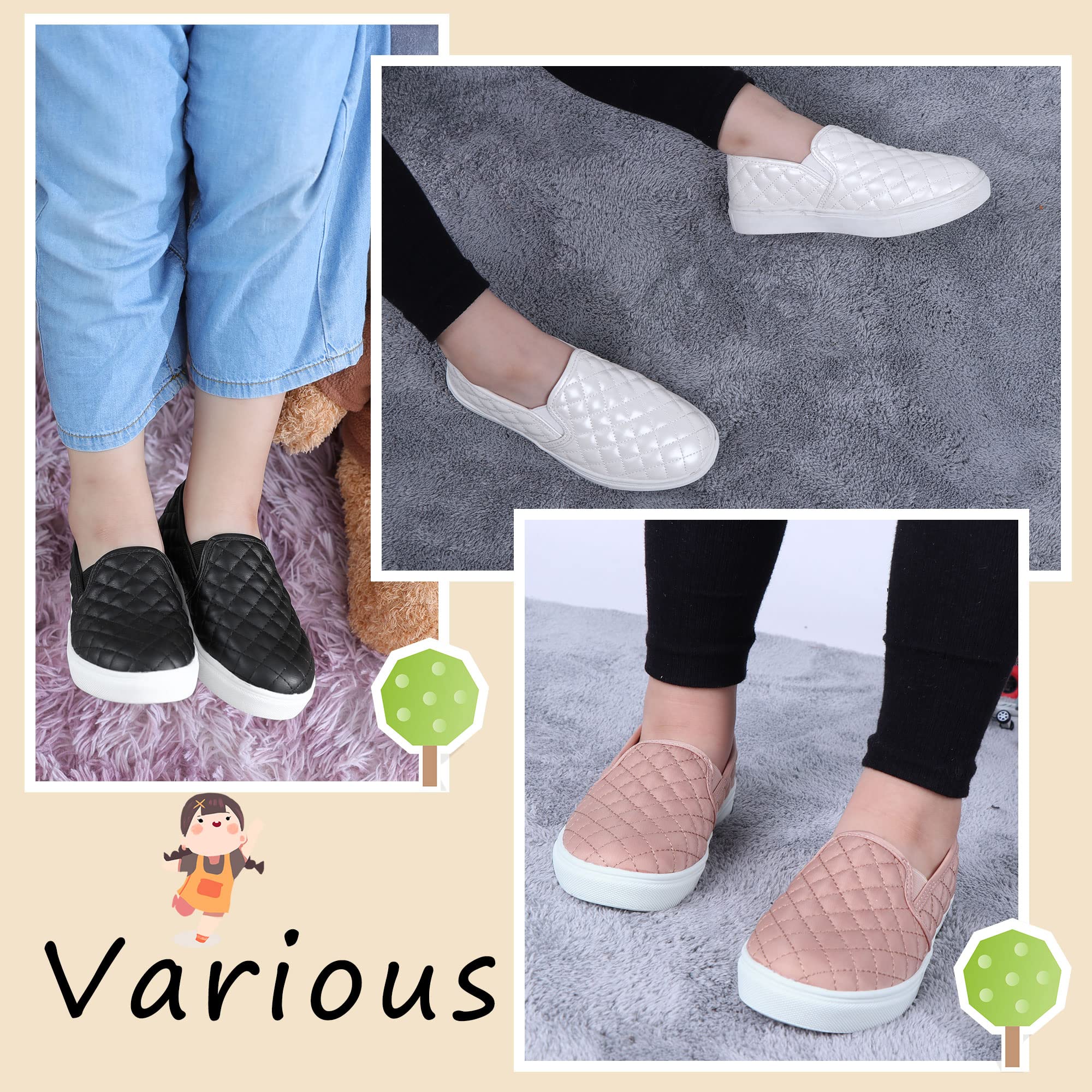 Tuboom Sneakers for Girls Slip On Shoes Little/Big Kid Comfort Low Top Fashion Tennis/Walking Casual Sneakers for Kids