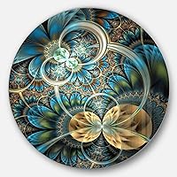 Designart Symmetrical Blue Gold Fractal Flower-Digital Art Disc MT7277-C23-Disc of 23 inch, 23'' H x 23'' W x 1'' D 1P