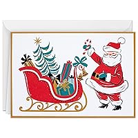 Hallmark Retro Santa Boxed Christmas Cards (16 Cards and Envelopes) Red, Black, Gold, Green, White