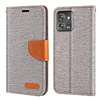 for Lenovo ThinkPhone 5G Case, Oxford Leather Wallet Case with Soft TPU Back Cover Magnet Flip Case for Lenovo ThinkPhone 5G (6.6”) Grey