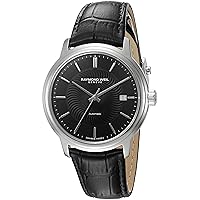 Raymond Weil Men's 'Maestro' Swiss Automatic Stainless Steel and Leather Casual Watch, Color:Black (Model: 2237-STC-20001)