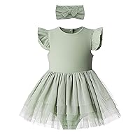 O2 BABY Organic Cotton Baby Girls Tutu Dress Baby's Tulle Dress with Headband Outfit Set 0-24Months