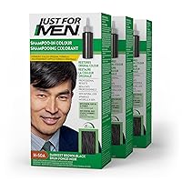Just For Men Shampoo-In Color (Formerly Original Formula), Mens Hair Color with Keratin and Vitamin E for Stronger Hair - Darkest Brown-Black, H-50A, Pack of 3