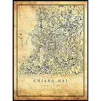 Chiang Mai map Vintage Style Poster Print | Old City Artwork Prints | Antique Style Home Decor | Thailand Wall Art Gift | map Reception 20x30