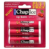 Chap-Ice SPF 4 Premium Lip Balm, Cherry, 3 Pack Chap-Ice SPF 4 Premium Lip Balm, Cherry, 3 Pack