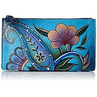 Anna by Anuschka Women's Hand Painted Genuine Leather Credit Card Case - Denim Paisley Floral