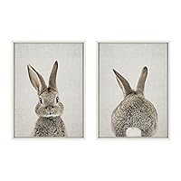 Sylvie Bunny Portrait on Linen and Bunny Tail on Linen Framed Canvas Wall Art by Amy Peterson Art Studio, 2 Piece 18x24 White, Decorative Animal Art Set for Wall