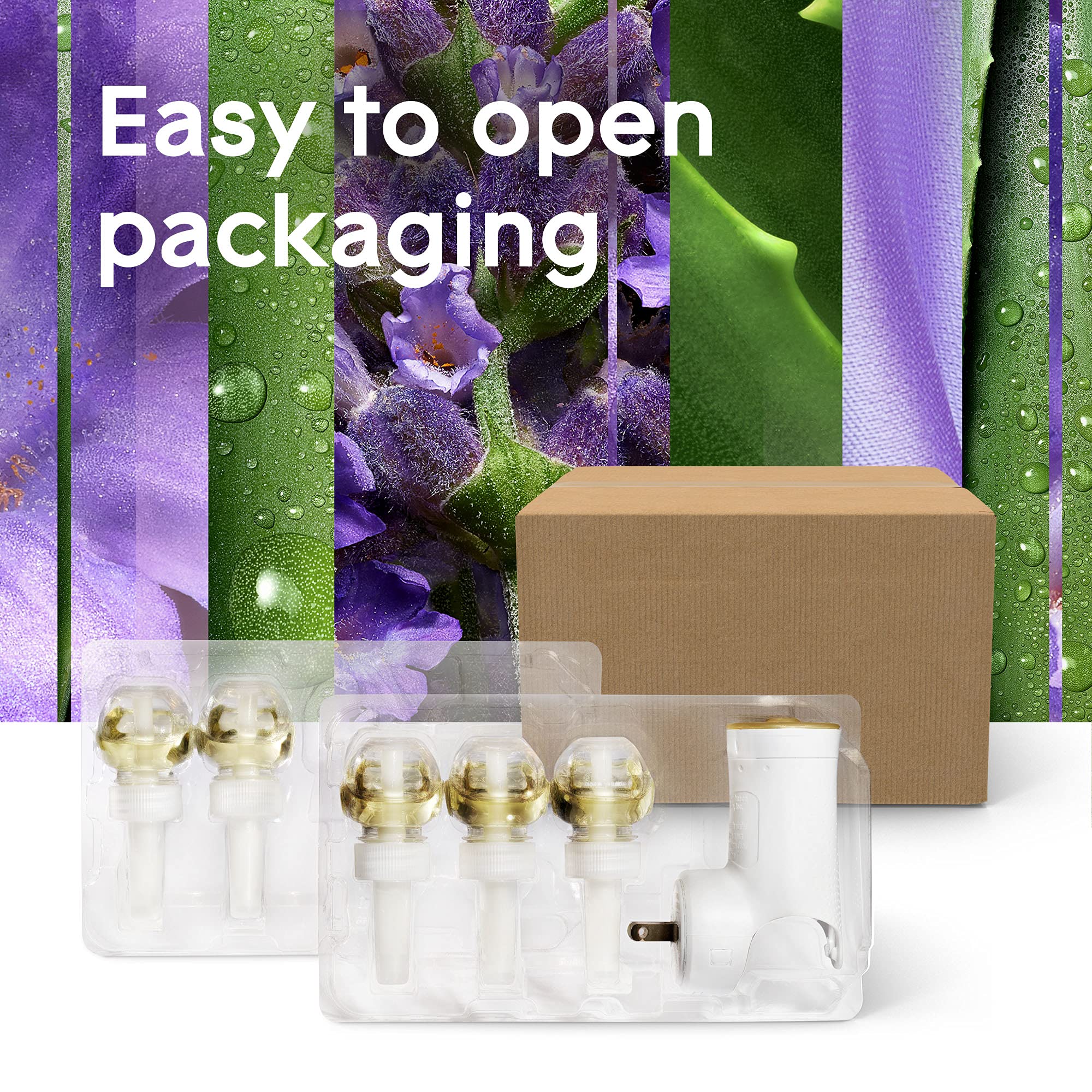 Glade PlugIns Refills Air Freshener Starter Kit, Scented and Essential Oils for Home and Bathroom, Lavender & Aloe, 3.35 Fl Oz, 1 Warmer + 5 Refills