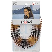 Scunci Effortless Beauty Stretch Hair Combs. Tortoise, Opaque White, and Black. 3 Packs
