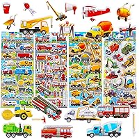 Puffy Truck Stickers for Kids Boys Toddlers - Fire Truck,Construction and Garbage Truck,Reusable