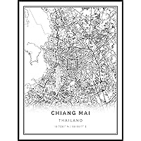 Chiang Mai map Poster Print | Modern Black and White Wall Art | Scandinavian Home Decor | Thailand City Prints Artwork | Fine Art Posters 11x14