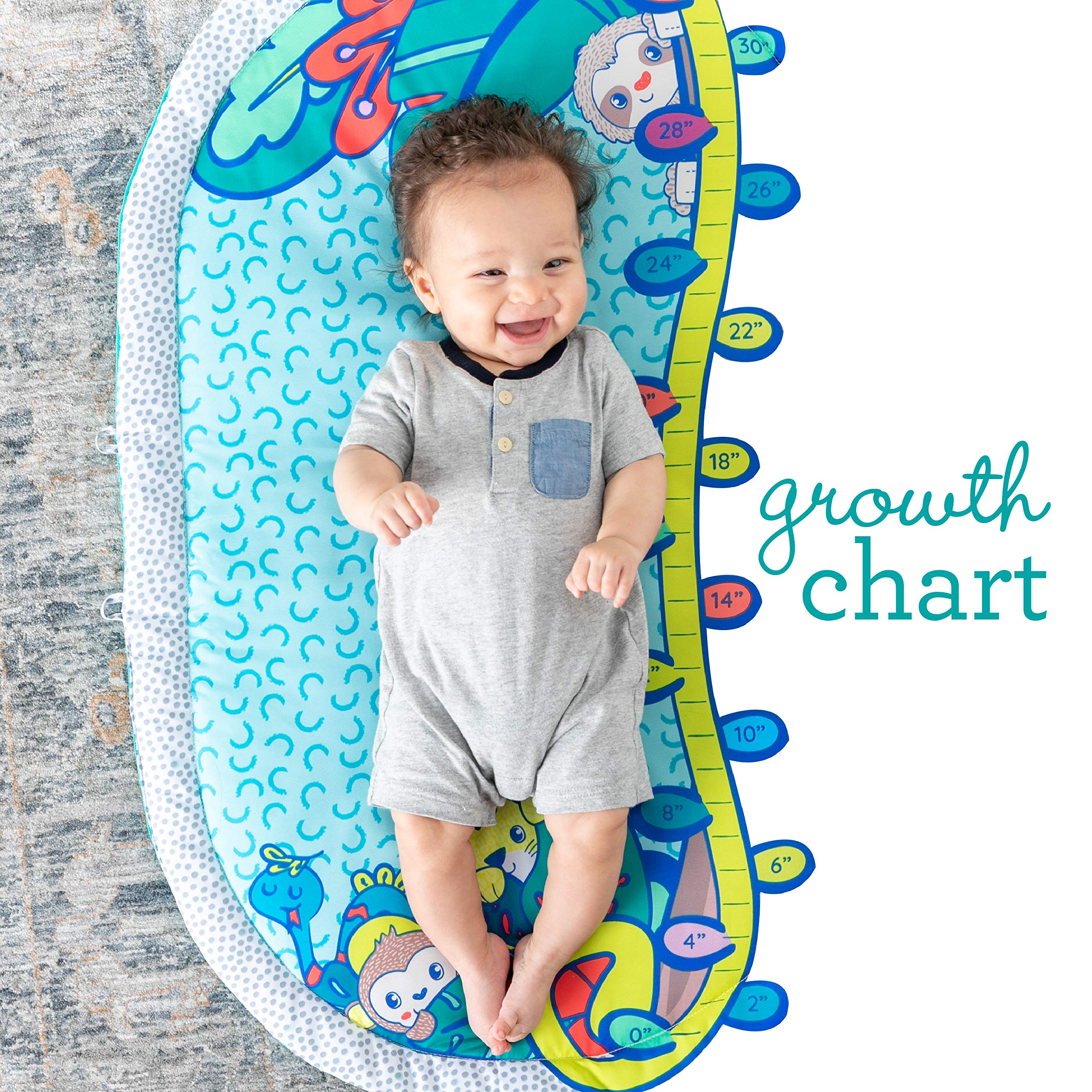 Infantino 3-in-1 Deluxe Magic Arch Sensory Development Gym - 3 Ways to Play with Dual-Sided Magical Arch for Captivating Overhead Visuals Plus Tummy-Time Bolster & Mat with Growth Chart, Teal